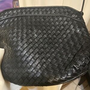 Woven leather black crossbody bag